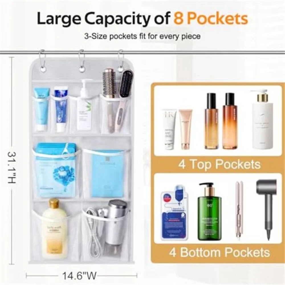 Hanging Shower Organizer Mesh Bathroom Caddy Over Door Pockets Storage Holder